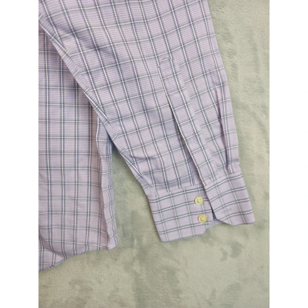 Banana Republic Slim Fit Cotton Purple Gray Gingham Plaid Shirt Mens Large